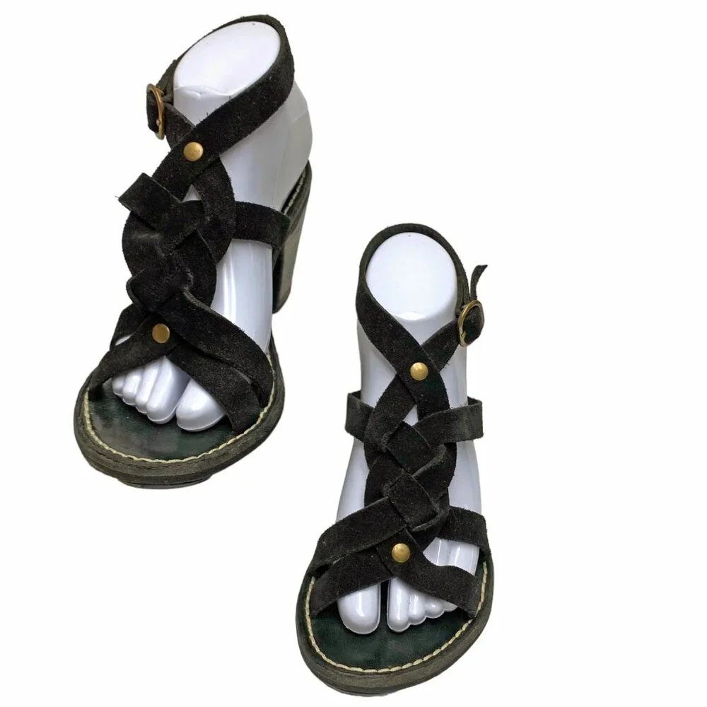 FIORENTINI + BAKER Black Suede Ankle Wrap Chunky Heel Sandals‎